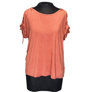Tahari Womens Large Coral Ruched Sleeve Rayon Blend Top